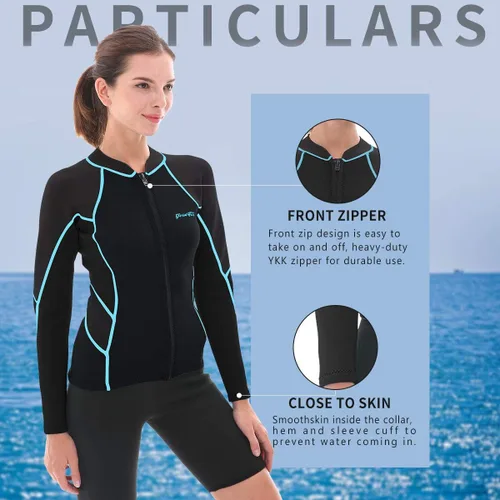 Vista 5 de GoldFin Top de Traje de Neopreno para Mujer, Chaqueta de Trajes de Neopreno de 0.079 pulgadas Manga Larga Tops de Neopreno para Aeróbicos Acuáticos
