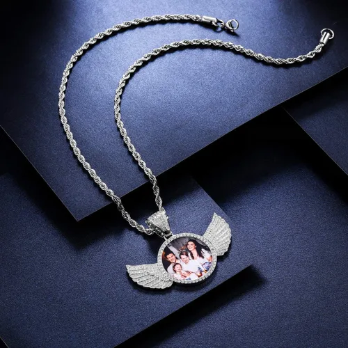 Vista 3 de MeMeDIY Colgante personalizado de hip hop con imagen de memoria para hombres y mujeres, grabado de imagen, texto, nombre, fecha, foto personalizada