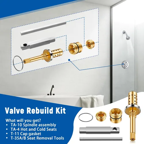 Vista 7 de Enhon Kit de reconstrucción de válvula de repuesto para REB-VALVE, compatible con válvula Temptrol Symmons, conjunto de husillo TA-10, asientos