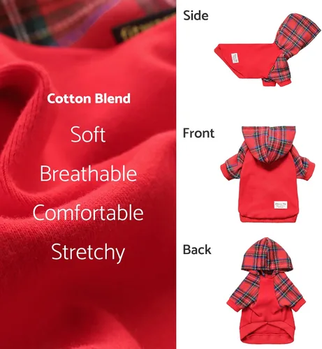 Vista 5 de Fitwarm Sudadera con capucha para perro a cuadros, ropa para perros pequeños, hembra, niño, sudadera para mascotas con capucha, traje de invierno