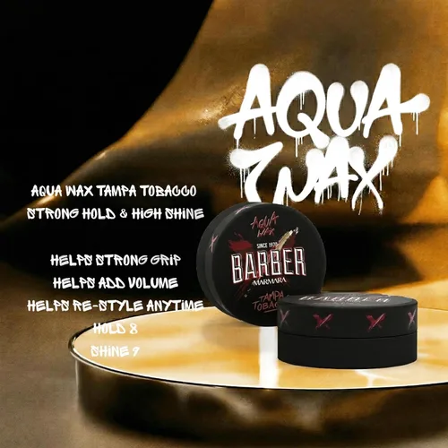 Vista 3 de barbero marmara Aqua Wax Strong Hold High Shine Tampa Tobacco 5.07 oz Water-Based Hair Styling Wax that Adds Volume and Control. Easy Wash Barber