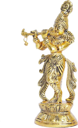 Vista 5 de KridayKraft Lord Krishna Estatua de metal, Krishna Murti tocando la flauta para Temple Pooja, decora tu hogar, oficina y regalo a tus familiares