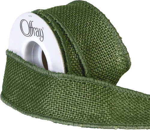 Vista 2 de Offray - Cinta de arpillera con borde con cable de 1.5 pulgadas de ancho, 3 yardas, verde musgo