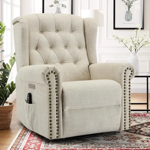 Vista 8 de Silla reclinable mecedora giratoria eléctrica con masaje y calor, mecedora eléctrica para cuarto de bebé, para sala de estar, silla reclinable Gris