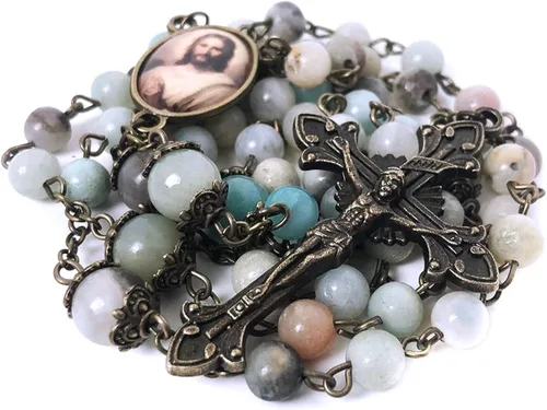 Vista 3 de Catholic Heirlooms Rosario y Rosario de Piedra Tiendaita Jesucristo - Pulsera Rosario y Medalla Milagrosa - Rosario Católico - Rosarios Católicos