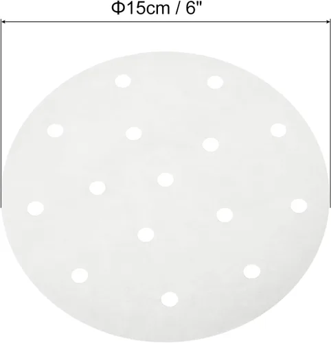 Vista 2 de uxcell 100 piezas de papel pergamino para freidora de aire, forro redondo de 6 pulgadas, papel de hornear antiadherente para freidoras de aire
