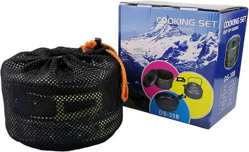 Vista 7 de Peidesi Camping Cookware Mess Kit, Portable Camp Stove Pots and Pans Set, Carabiner, Folding Knife, Fork Spoon Kit, Carry Mesh Bag,Teapot for