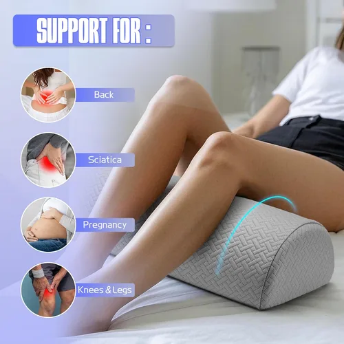 Vista 2 de Almohada de rodilla para dormir de espalda, almohada de apoyo debajo de las piernas para dormir de espalda, almohada de media luna para la parte Gris