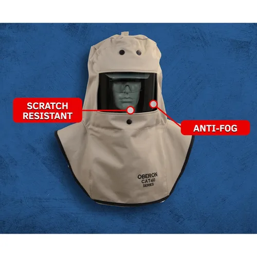 Vista 5 de Oberon Arc Flash Hood 40 Cal Incluye Capucha y Casquillo Duro Canadiense Serie CAT
