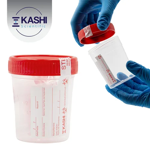 Vista 7 de Kashi Scientific Vaso estéril para muestras con tapa y sellado seguro envuelto individualmente para recolección de orina o semen, taza de orina