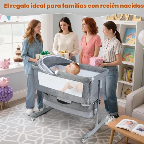 Vista 9 de Moisés 3 en 1 para bebé, cuna portátil ajustable con ruedas Gris
