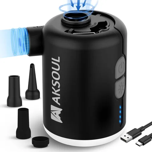 Vista 8 de AKSOUL Bomba de aire portátil para inflables: batería recargable de 1600 3600 mAh y bombas eléctricas alimentadas por pilas AA para colchón de aire