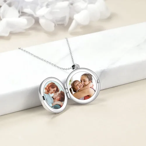Vista 3 de JOERPH Collar con medallón de plata de ley 925 con nudo celta y corazón redondo con colgante para fotos, collar de medallón personalizado