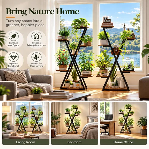 Vista 11 de Soporte para Plantas de Interior con Luces de Crecimiento: Gran Estante Vertical Iluminado de Metal de Múltiples Niveles - Con Temporizador