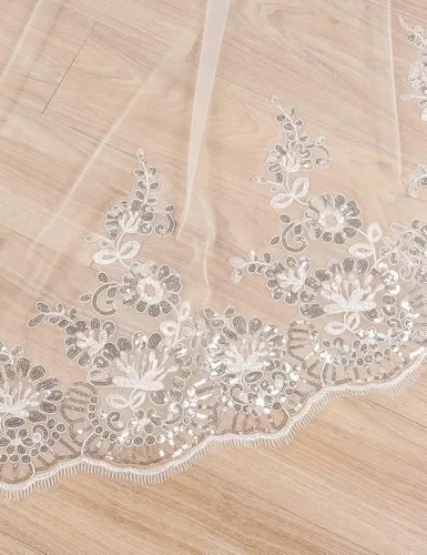 Vista 6 de EllieHouse 2 Tier Cathedral Length Sequin Lace Wedding Bridal Veil L63
