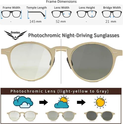 Vista 3 de OrentasBloque de luz azul de metal ultrafino con lentes de sol fotocromáticos de conducción nocturna lente polarizada UV400 2 paquetes combinados