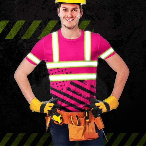 Vista 6 de HiVis Custom Camisa de alta visibilidad de color con bandera de Estados Unidos para hombres y mujeres con nombre personalizado camiseta de seguridad
