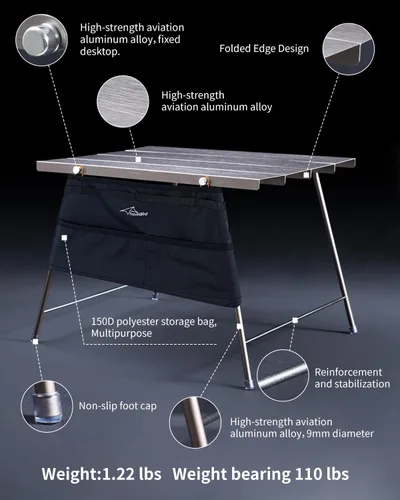 Vista 4 de Flexifold - Mesa de campamento de aluminio ultraligera, mesa de campamento plegable portátil, pequeña mesa auxiliar para exteriores con bolsa