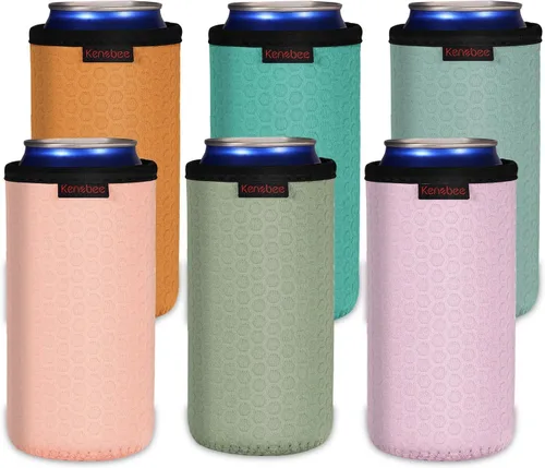 Vista 15 de Paquete de 4 Fundas Enfriadoras para Latas Delgadas de 12oz, Suaves Aisladas Reutilizables Antideslizantes de Neopreno Portavasos Cubiertas