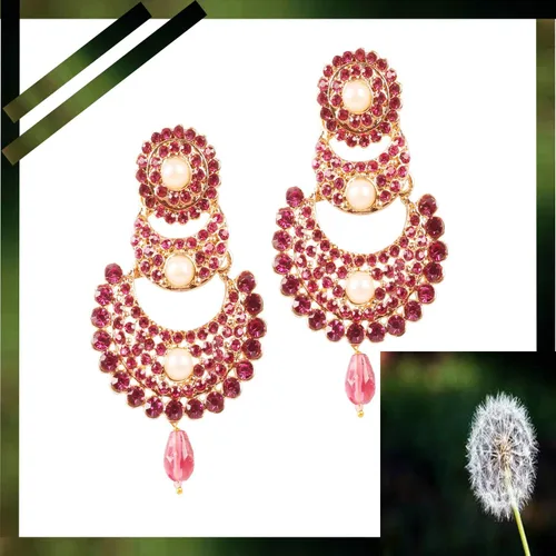 Vista 6 de Touchstone - aretes para mujer, diseño con cristales de madera de bollywood en tono dorado de Chandbali