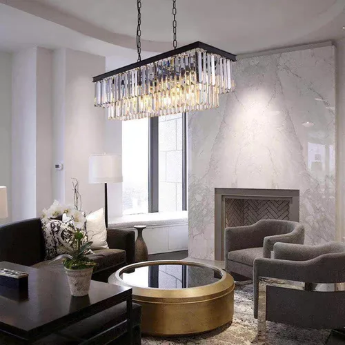 Vista 3 de Crytal Chandeliers - Lámpara colgante rectangular negra con cristal K9
