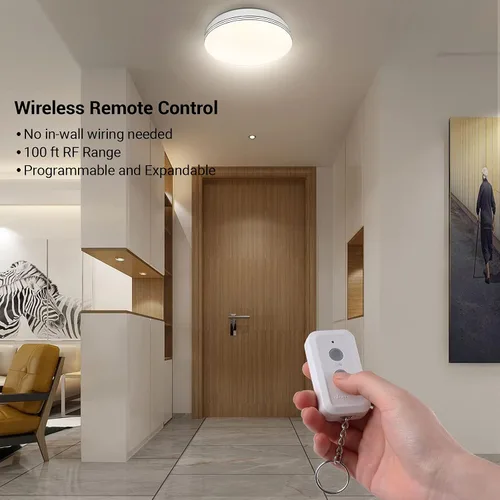 Vista 2 de DEWENWILS - Kit de interruptor inalámbrico de luz y receptor, sin necesidad de cableado en la pared, interruptor de control remoto para luminarias