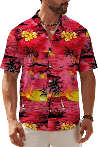 Vista 16 de KYKU Hawaiian Shirt for Men: Tropical Summer Beach Short Sleeve Button Down Shirt with Pocket