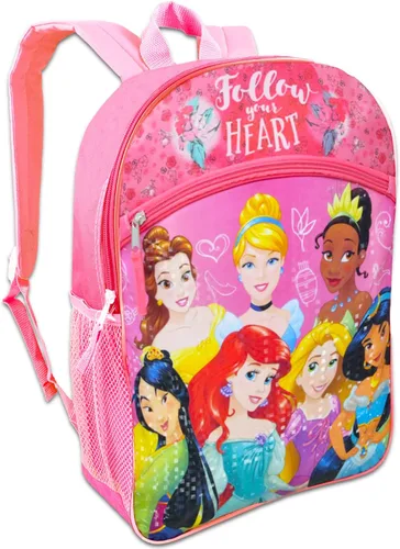 Vista 2 de Disney Princess Deluxe mochila para niñas niños paquete de 4 piezas con bolsa de escuela princesa de 157in 400 pegatinas sellos de unicornio y más