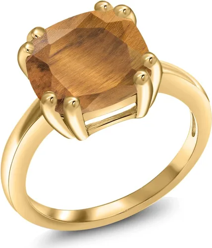 Vista 8 de Gem Stone King 3-5 Cttw Gemstone Birthstone Double Prong Solitaire Ring for Women 18K Yellow Gold Plated Silver Cushion 10MM Anniversary