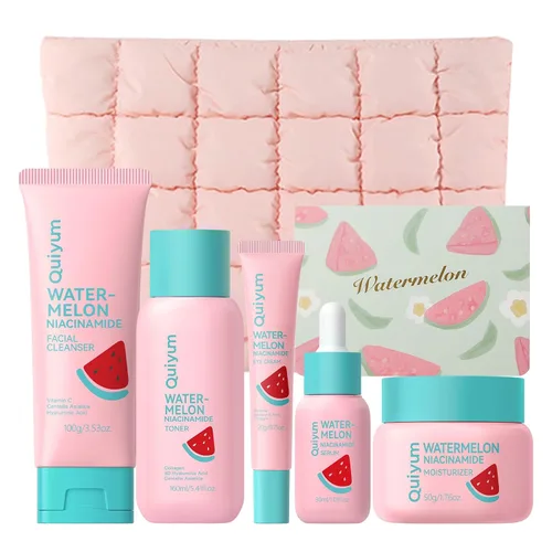Vista 13 de QUIYUM - Juego de cuidado de la piel de sandía y niacinamida, kit facial brillante de 3 piezas para adolescentes 3-in-1 Daily Routine: Cleanser