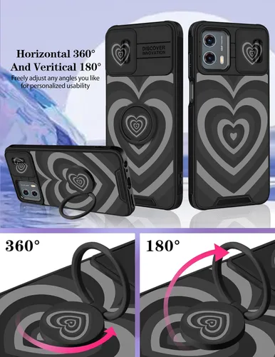 Vista 4 de para Moto G 5G 2023 funda - Cubierta de teléfono linda con corazón para mujeres y niñas, diseño único negro con cubierta deslizante para la cámara