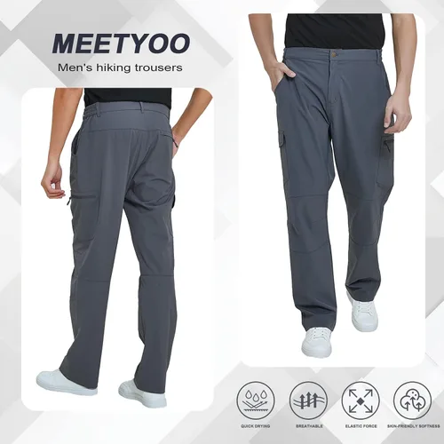 Vista 2 de MEETYOO Pantalones cargo de senderismo para hombre, impermeables, tácticos, ligeros, elásticos, para acampar