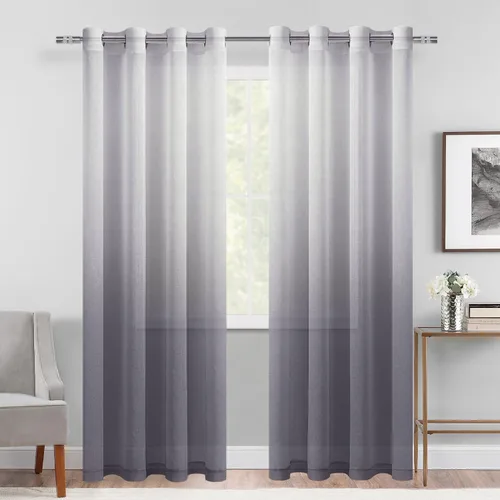 Vista 21 de DWCN Cortinas Transparentes Ombré - Cortinas de Lino Sintético con Gradiente Semi Voile con Ojales en la Parte Superior para Dormitorio y Sala