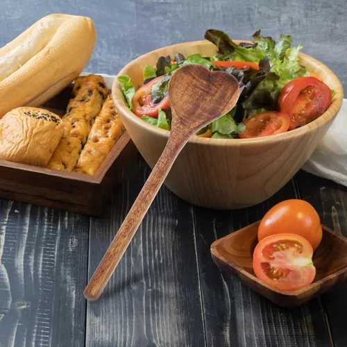 Vista 3 de UPKOCH Cuchara de madera en forma de corazón, mango largo, cuchara agitadora de madera para mezclar ensaladas de cocina, servir en fiestas