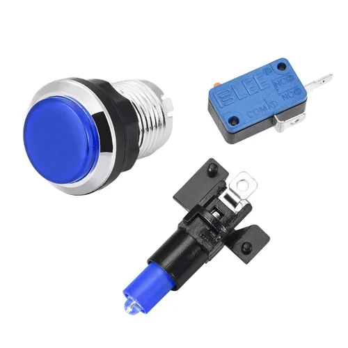 Vista 3 de uxcell Botón pulsador de juego 1.299 in redondo interruptor de botón con micro interruptor para videojuegos arcade azul 6pcs