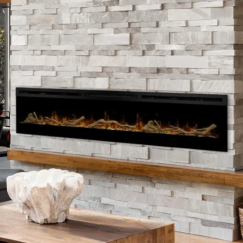 Vista 2 de Dimplex IgniteXL® Chimenea eléctrica lineal integrada de 74 pulgadas con madera flotante y accesorios River Rock (Modelos: XLF74 y LF74DWS-KIT)
