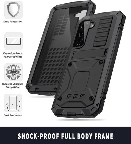 Vista 3 de Simicoo Samsung S22 - Funda de metal con protector de pantalla y protector de cámara, resistente a los golpes, con soporte, cubierta completa