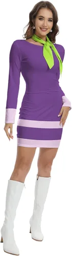 Vista 4 de TMSD Minivestido de disfraz de Halloween de manga larga para mujer con bufanda