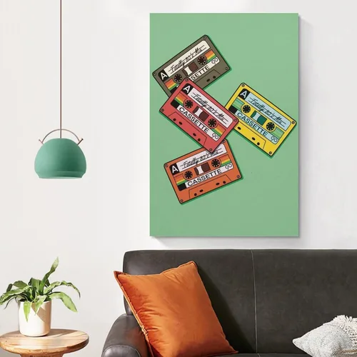 Vista 3 de Cinta de cassette retro impresión de casete de los años 90 y 80 música retro moderna impresiones de pared abstractas geométricas minimalistas