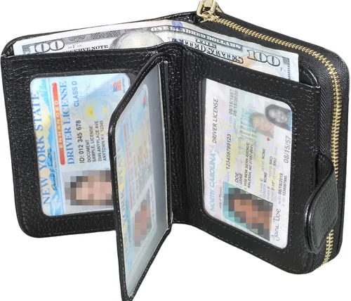 Vista 3 de Beurlike billetera de cuero, con tarjetero con bloqueo RFID, organizador, billetera segura para mujer
