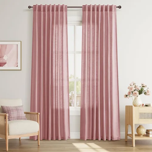 Vista 81 de Joywell - Cortinas de lino de 96 pulgadas de largo para sala de estar Natural