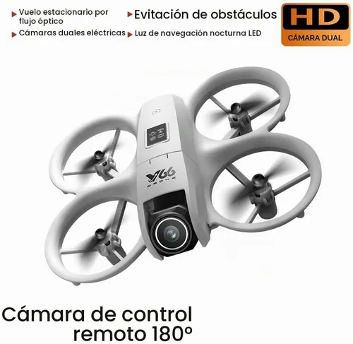 Vista 3 de Dron pequeño RC con cámaras duales, protector de hélices, mantenimiento de altitud, despegue con una tecla, giros 3D, 2 baterías, evitación Naranja