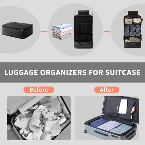 Vista 4 de SUCOME Cubos de embalaje colgantes para viajes, bolsas organizadoras de viaje con bolsa de aseo transparente, organizador plegable de maleta