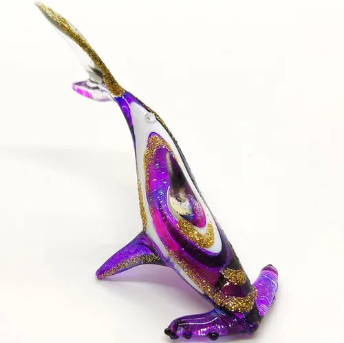 Vista 13 de Hammerhead - Figuras en miniatura de tiburón, animales marinos, pintadas a mano, arte de vidrio soplado, adornos dorados, regalo coleccionable