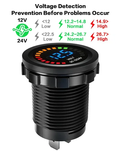 Vista 3 de Voltímetro IZTOSS para autos y motocicletas, resistente al agua, con panel con luces LED, CD 12 V - 24 V, (12V Without panel)