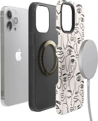Vista 4 de Casely Funda para iPhone 13 Pro Max Somos Todos Humanos Arte Facial Mínimo Compatible con MagSafe Diseño Protector Atrevido