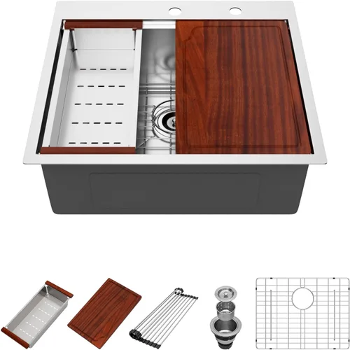 Vista 44 de Fregadero de cocina para exteriores 15 x 15 pulgadas, fregadero de bar de 15 x 15 pulgadas, fregaderos de cocina de acero inoxidable de calibre 16