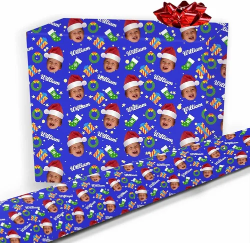 Vista 32 de Papel de regalo personalizado, divertido papel de regalo para cara, foto, nombre, Día del Padre, rollo de regalo para papá, hombres, mujeres, niños