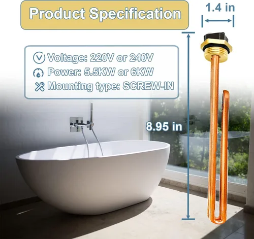 Vista 4 de Elemento calentador de agua HE 55220 mejorado, para Ecosmart ECO POU 6, ECO 8, ECO 11, Rheem, Eemax, Richmond calentadores de agua eléctricos sin