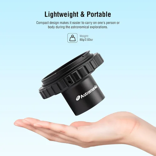 Vista 7 de Adaptador de cámara para telescopio Astromania, anillo T2 T y adaptador T M42x0.75 rosca macho a adaptador fotográfico de telescopio de 3.17 cm